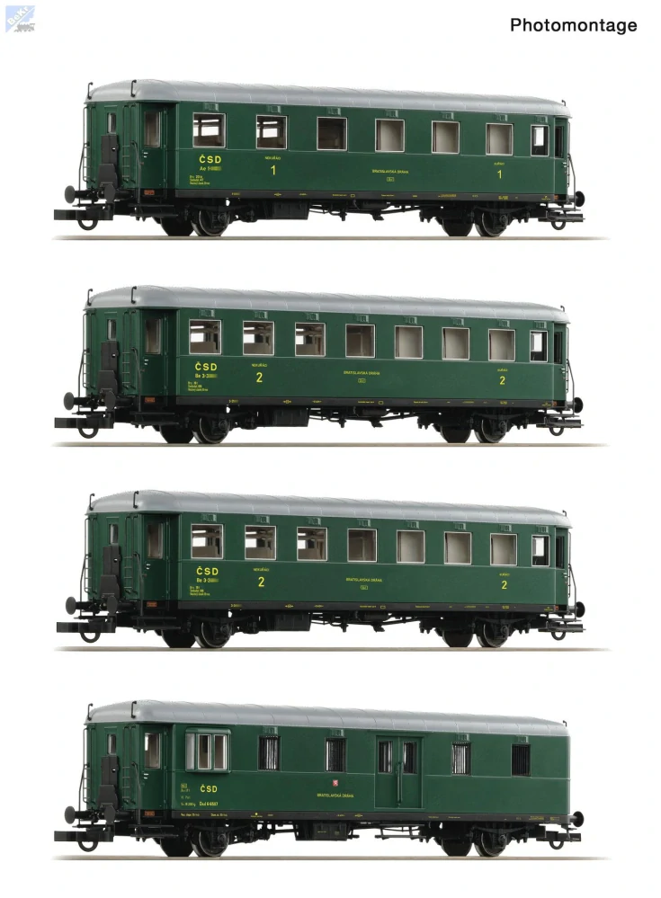 Roco 6200282 Set čtyř osobních 2-osých vozů 1x 1. tř. Ae, 2x 2. tř. Be, 1x služební Dsd "Rybak" ČSD