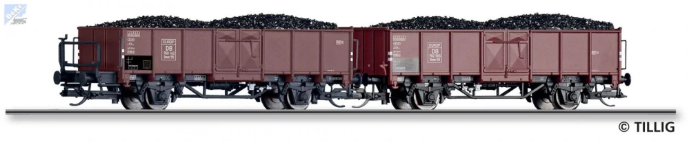 Tillig 01106 Set dvou otevřených 2-osých vozů Omm s nákladem uhlí DB
