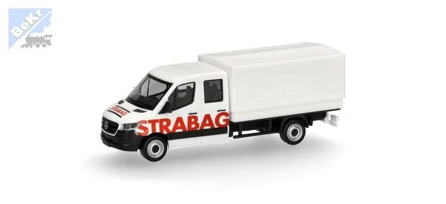 Herpa 098991 Mercedes-Benz Sprinter '18 dvojitá kabina valník/plachta "STRABAG"