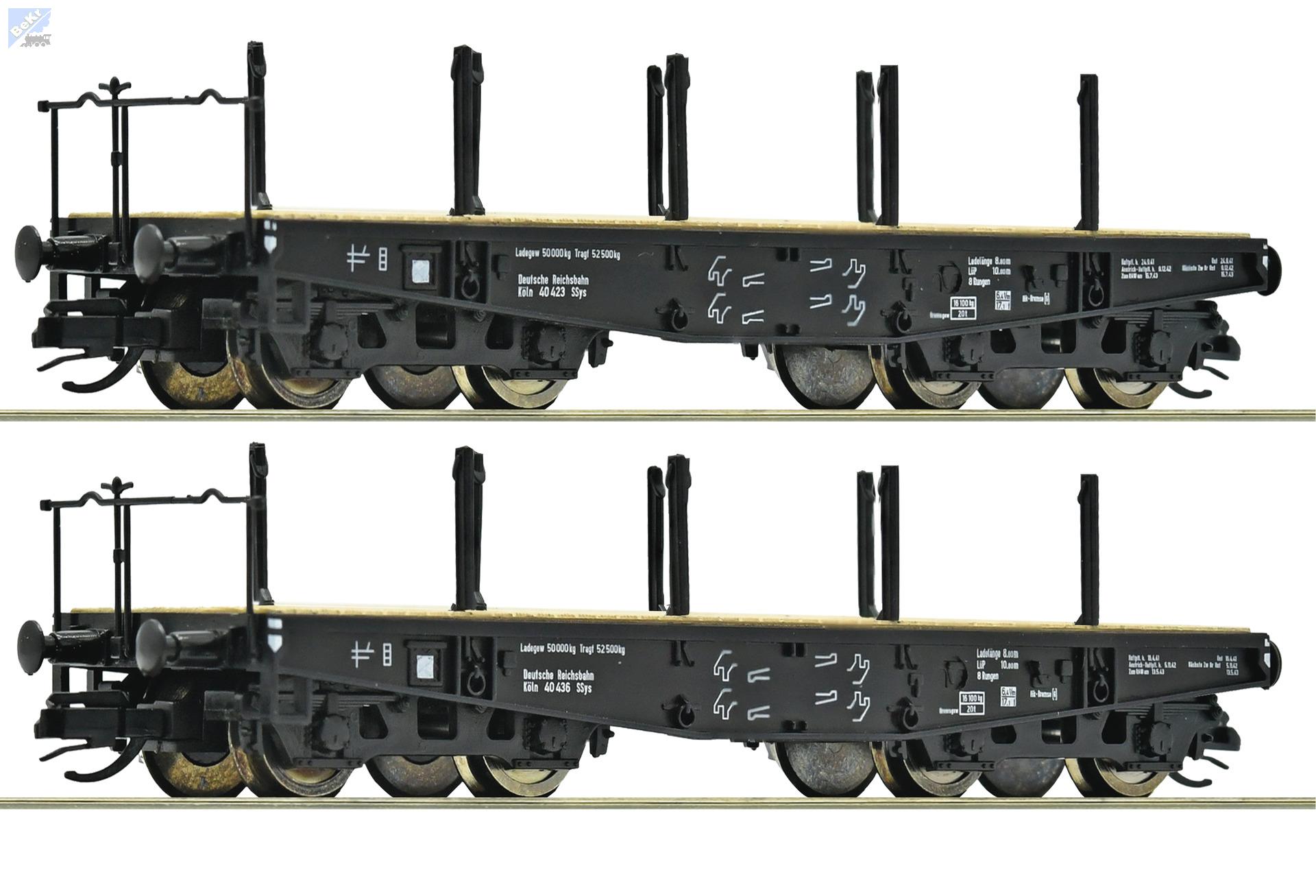 Roco 6680034 Set dvou plošinových 4-osých vozů SSys s klanicemi DRG
