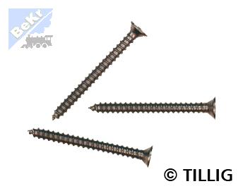 Tillig 08976 Vruty na připevnění kolejí 1,4 x 15 mm/100 ks, černé, rovná zapuštěná hlava, křížový šroubovák