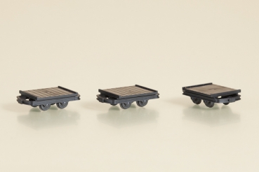 Auhagen 41703 Set 3ks plošinových vozů délka přes nárazníky 19 mm atrapa staveb