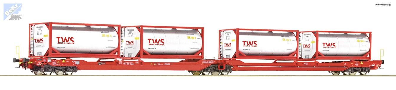 Roco 77396 Dvou dilný kontejnerový 6-osý vůz Sggmrss 738/T3000e ložený dvěma kontejnery TWS Tankcontainer-Leasing ÖBB
