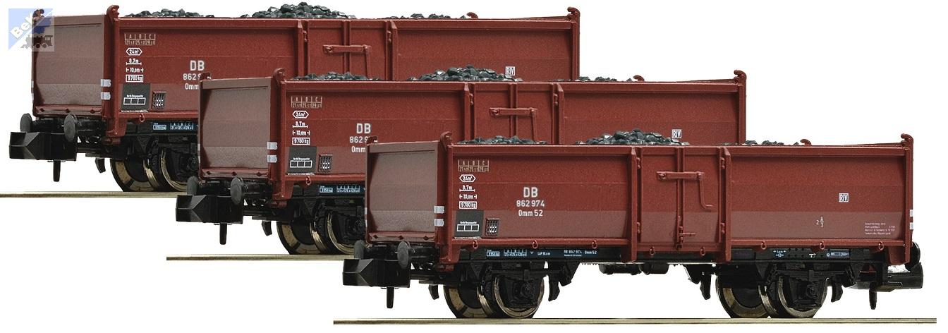 Fleischmann 820530 Set tří 2-osých otevřených vozů Omm52 s nákladem uhlí DB