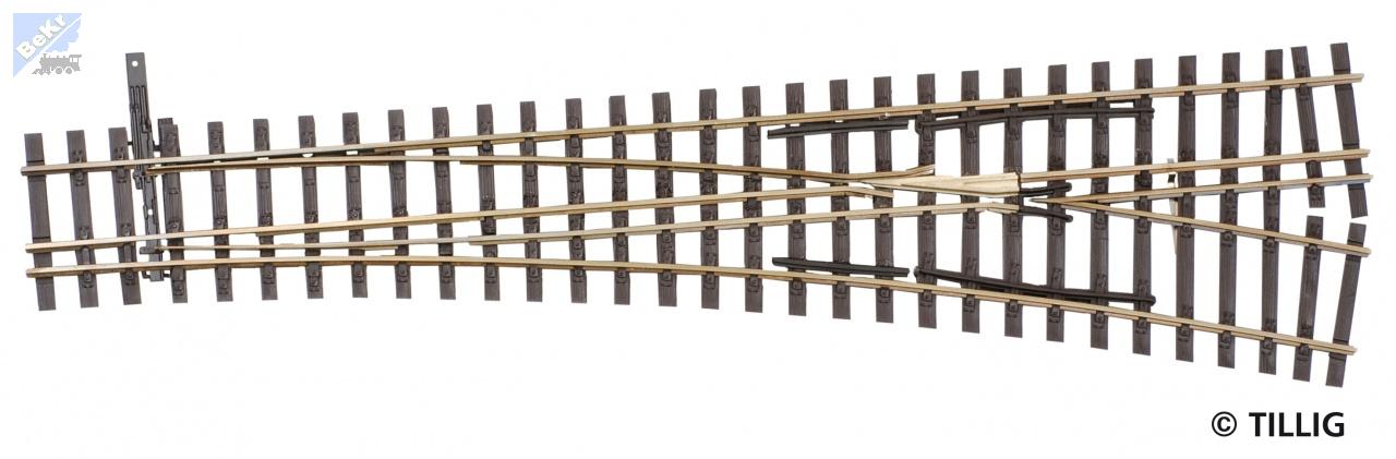 Tillig 85197 Splitková výhybka na dřevěných pražcích pravá, 15° ,R 866 mm, délka 228