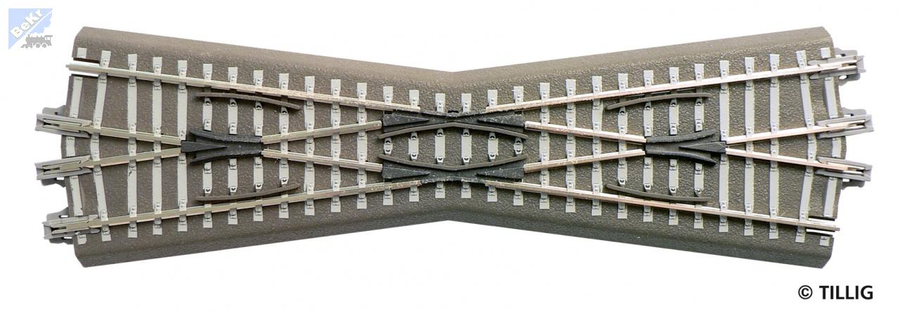 Tillig 83760 BK 1: Křižovatka, křížení délka 166 mm, 15° na betonových pražcích s podložím