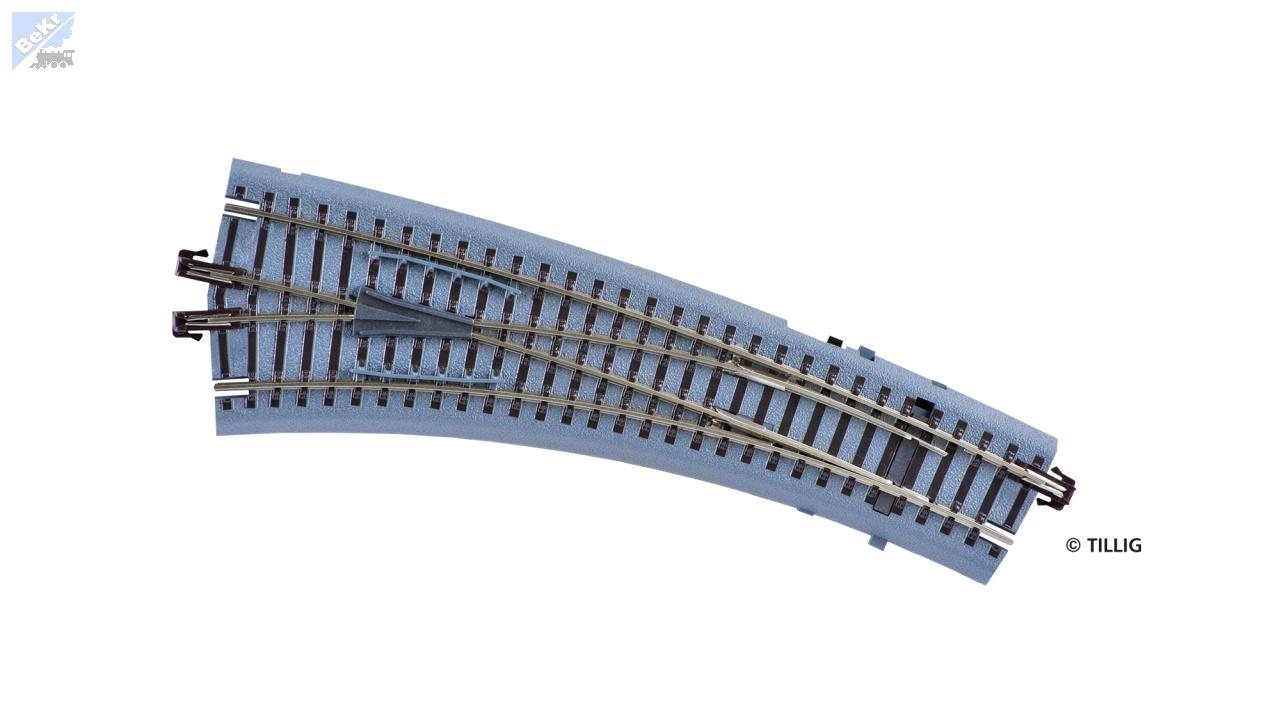 Tillig 83864 IBW: Oblouková výhybka levá 15° na dřevěných pražcích s podložím, ruční přestavník