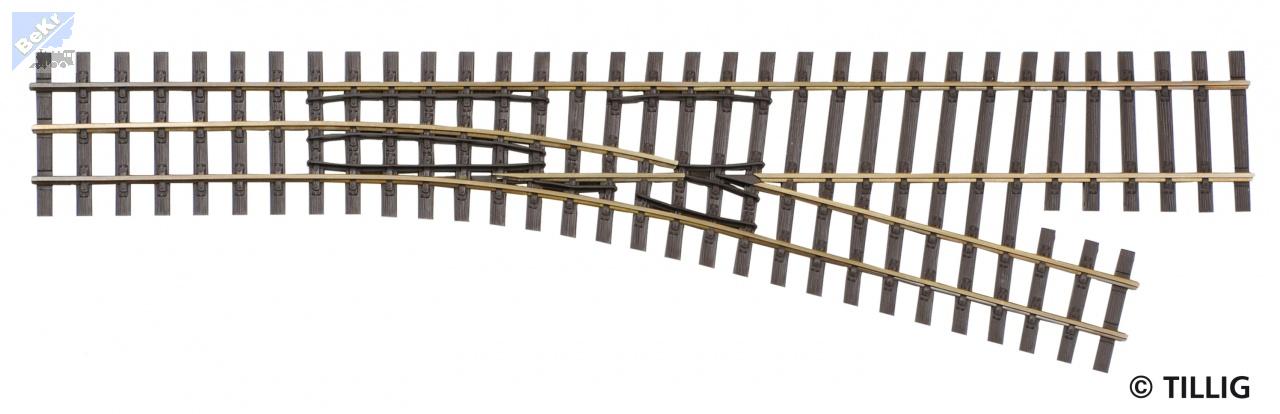 Tillig 85181 AZ Splitková výhybka H0-H0e na dřevěných pražcích pravá, 15°, R 273 mm, délka 228