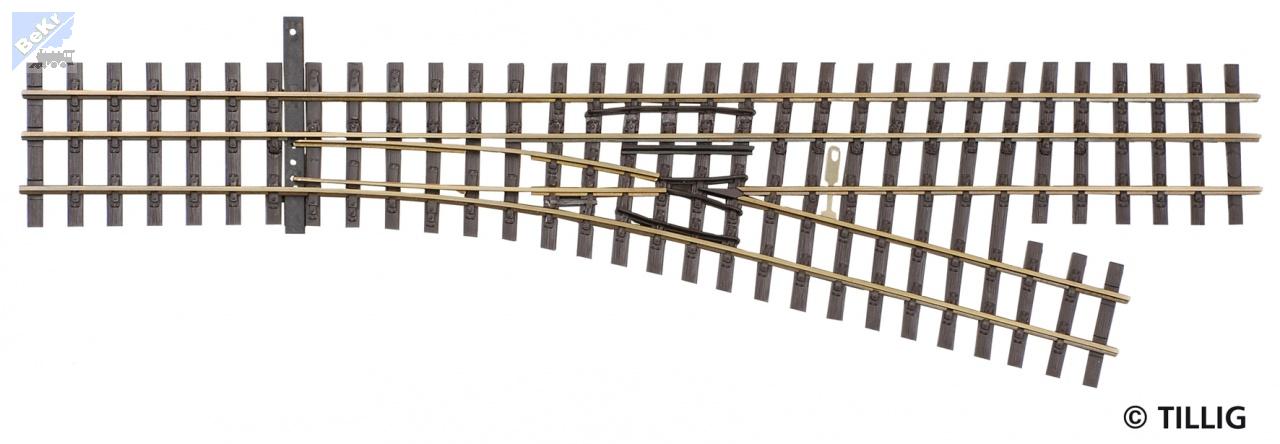 Tillig 85191 DSSW Splitková výhybka na dřevěných pražcích pravá, 15°, R 273 mm, délka 228