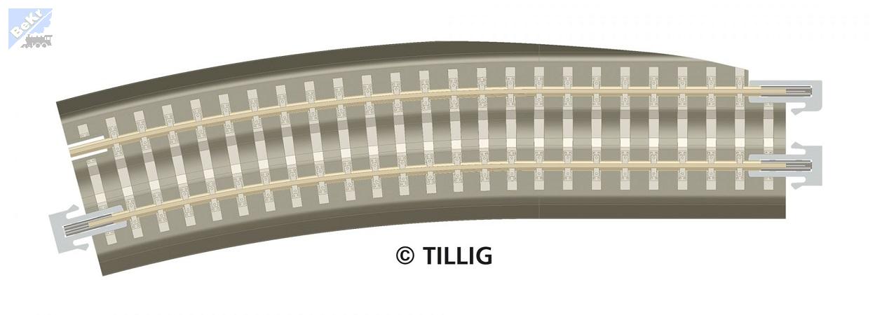 Tillig 83776 BG3 - BR12 kli: Oblouková kolej vyrovnávací na betonových pražcích s podložím R 353 mm/15°