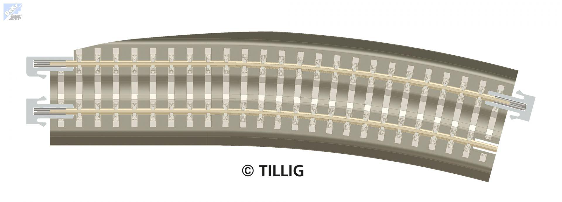 Tillig 83775 BG3 - BR12 kre: Oblouková kolej vyrovnávací na betonových pražcích s podložím R 353 mm/15°