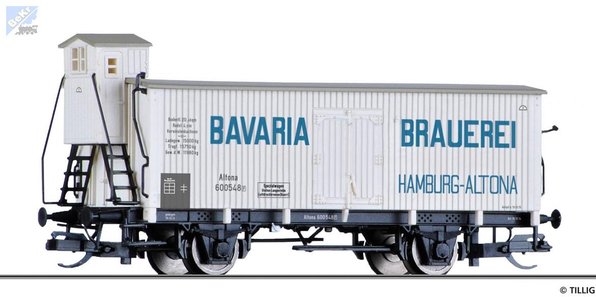 Tillig 17398 Chladírenský 2-osý vůz s brzdařskou budkou,"Bavaria Brauerei Hamburg-Altona" K.P.E.V.