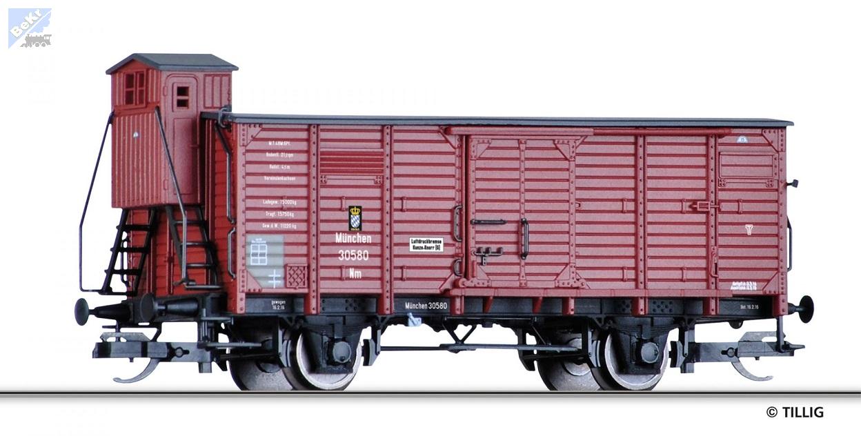 Tillig 17396 Uzavřený 2-osý vůz Nm s brzdařskou budkou K.Bay.Sts.B.