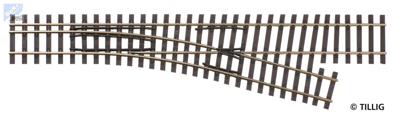 Tillig 85183 Splitková výhybka na dřevěných pražcích pravá, 15° ,R 363 mm, délka 228
