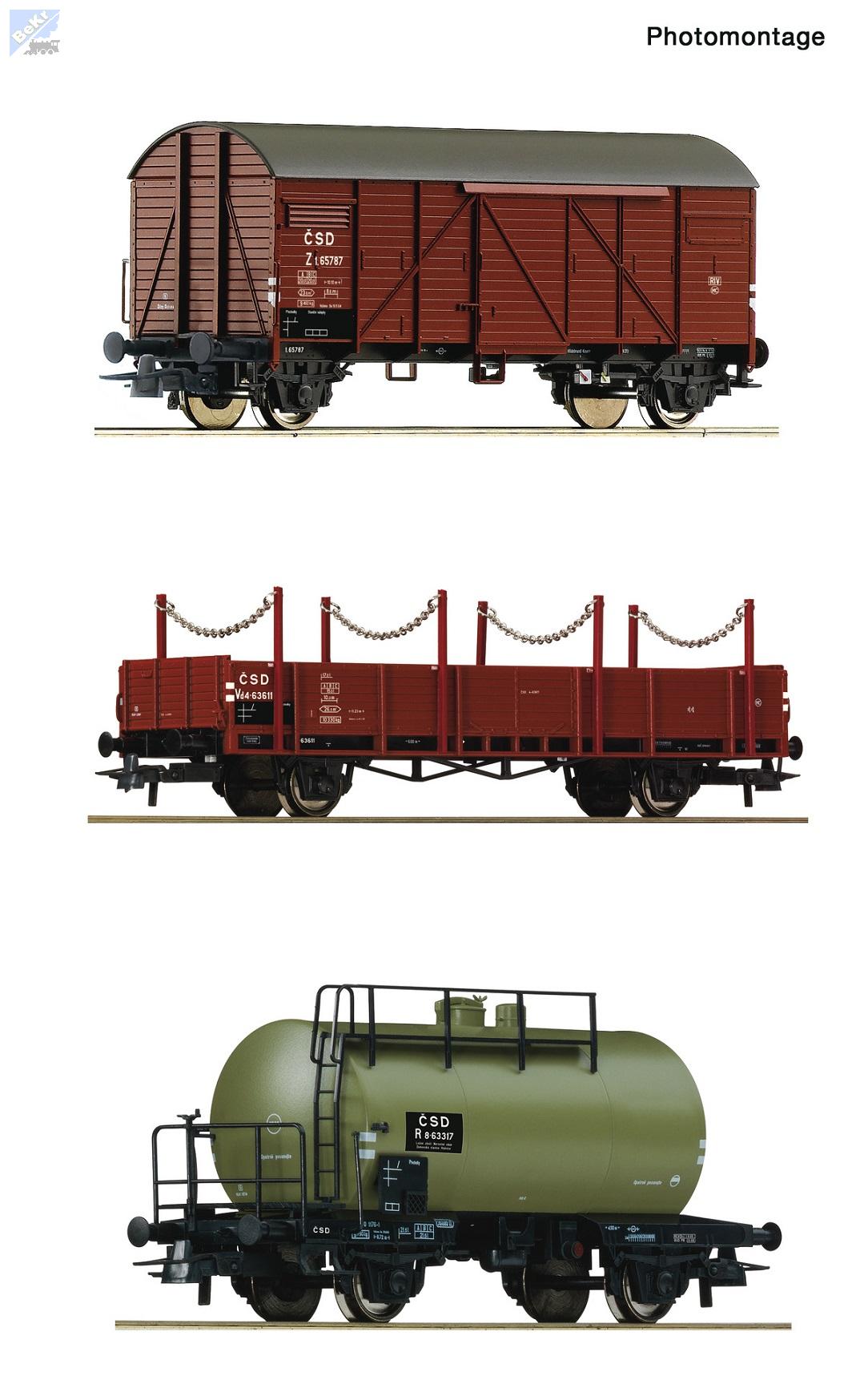 Roco 76018 Set tří nákladních 2-osých vozů, Z, Vd, R, ČSD