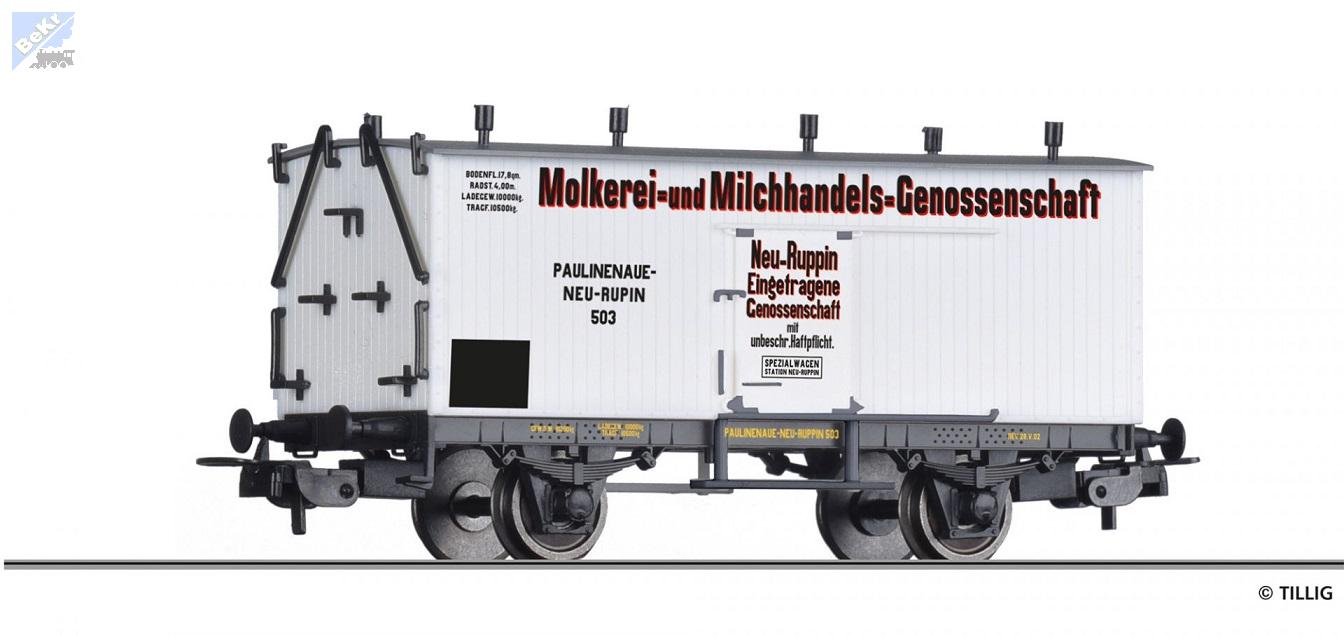Tillig 76796 Chladírenský 2-osý vůz na přepravu mléka a mléčných výrobků, Neu-Ruppin, Paulinenaue-Neuruppiner Eisenbahn (PNE)