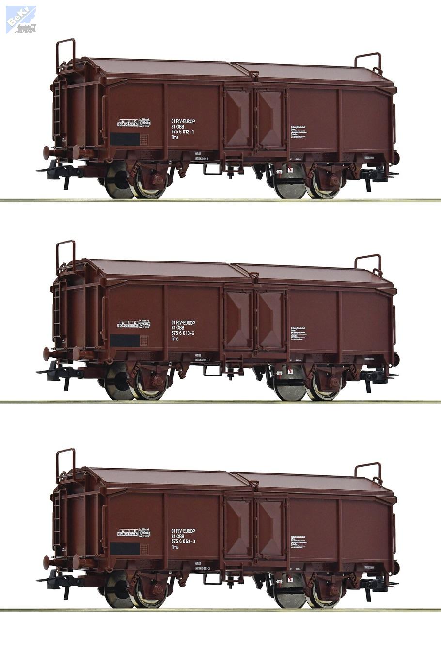 Roco 66178 Set tří 2-osých vozů Tms s posuvnou střechou ÖBB