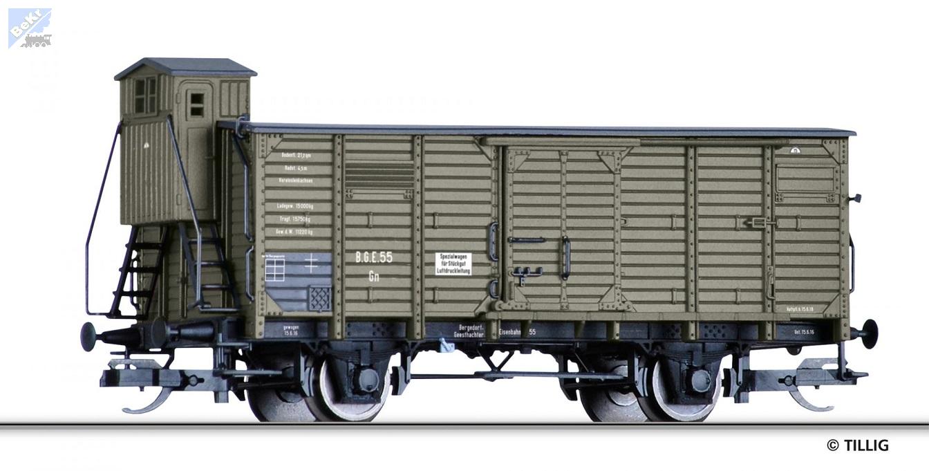 Tillig 17931 Chladírenský 2-osý vůz Gn s brzdařskou budkou Bergedorf-Geesthachter Eisenbahn