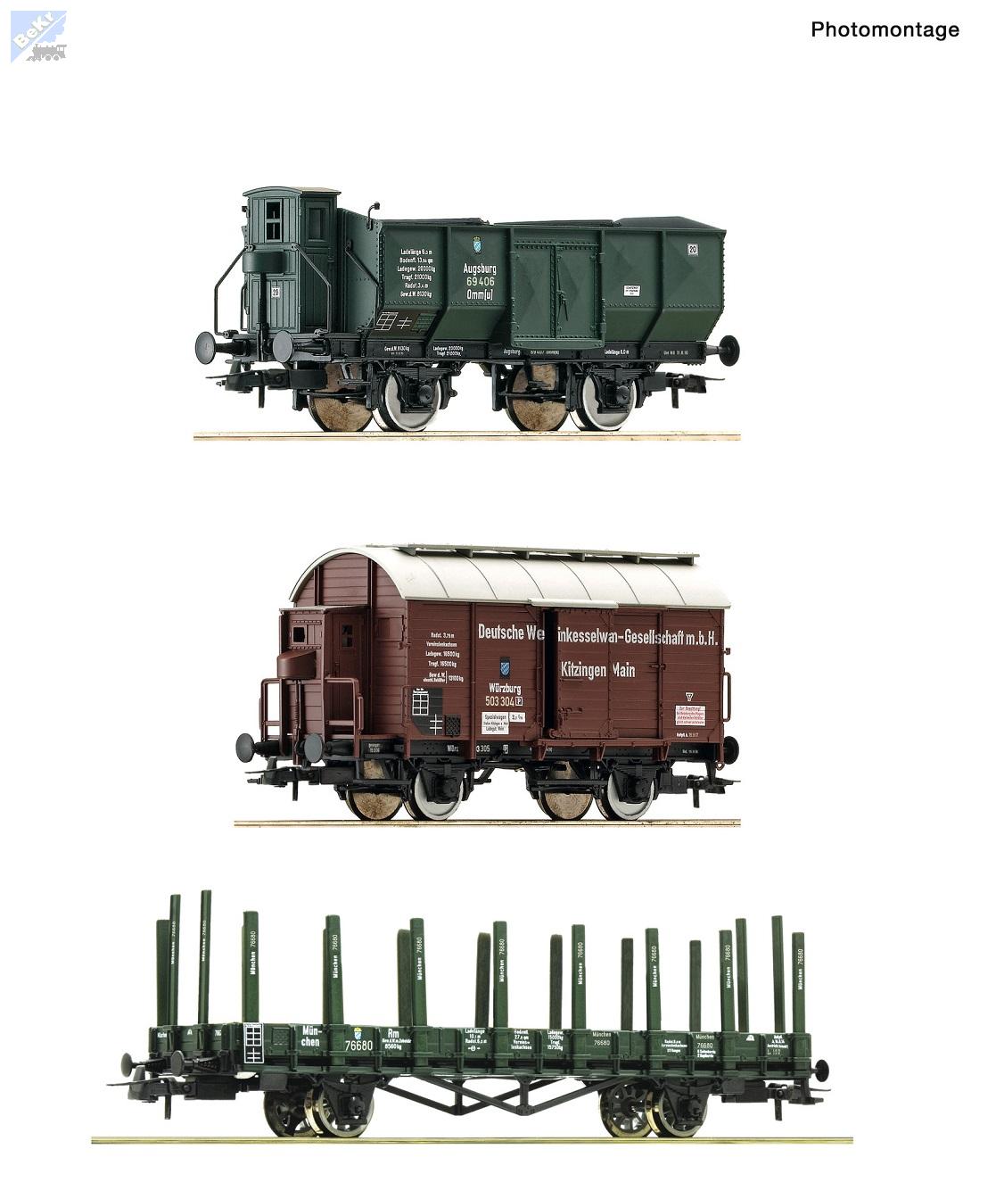 Roco 77028 Set tří 2-osých nákladních vozů K.Bay.Sts.B.