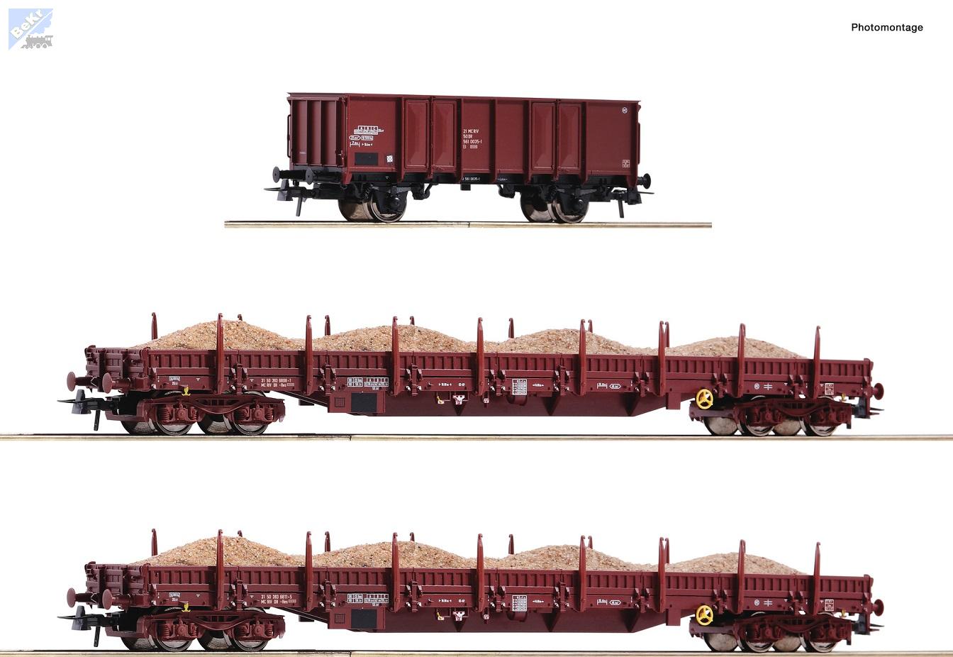 Roco 77041 Set tří nákladních vozů ložených pískem DR