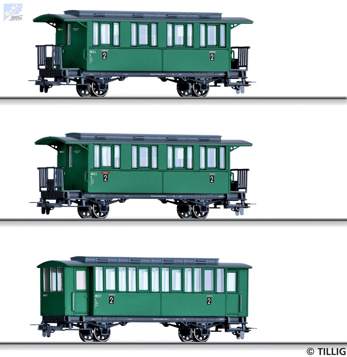 Tillig 01177 Set tří osobních 2-osých vozů Bi MEV 2 (Museums-Eisenbahn-Verein 2)