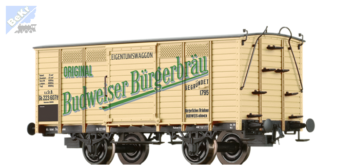 Brawa 48041 Uzavřený 2-osý vůz Gb "BUDWEISER BÜRGERBRÄU" k.k.St.B.