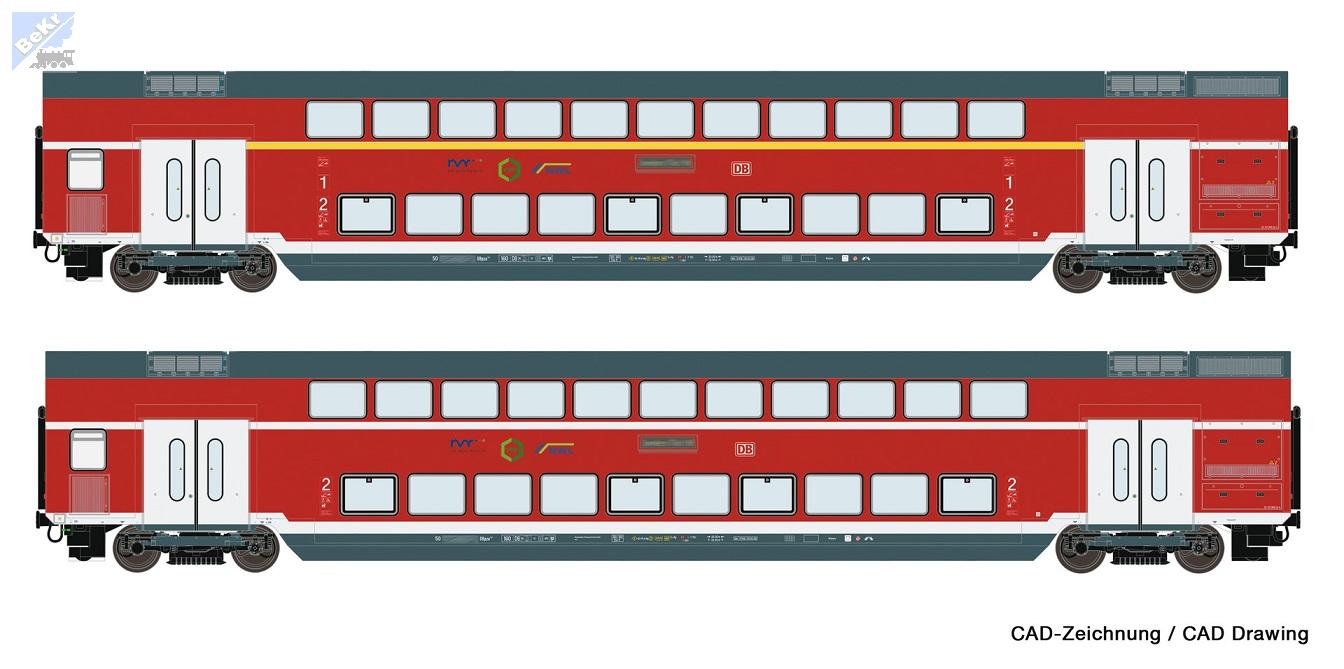 Roco 74148 Set dvou patrových 4-osých osobních vozů 2. tř., DBpza781, 1./2. tř., DABpza766.0 DB