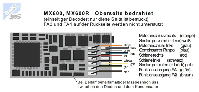 Zimo Elektronik MX630R Lokomotivní dekodér s konektorem NEM652(8pin) na vodičích