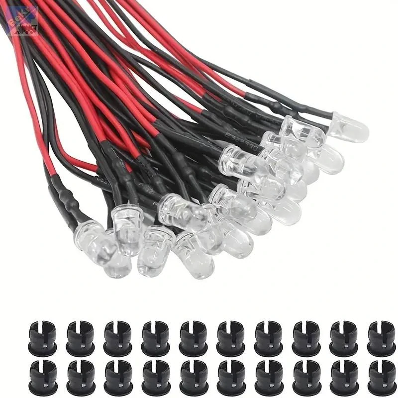 LED 19794 LED dioda kulatá s držákem, teplá bílá 5 x 8mm s vodiči 20cm a osazeným rezistorem, max. 12V, 1ks