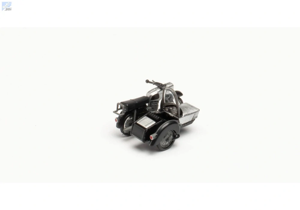 Herpa 053433-006 Motocykl MZ 250 s postranním vozíkem, stříbrno-černá