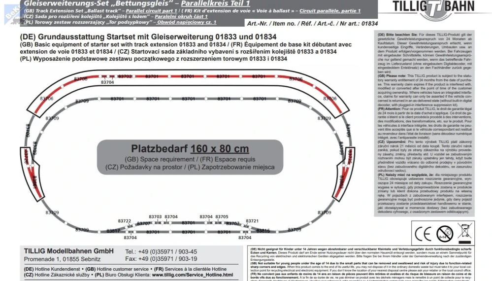 Tillig 01834 Rozšiřující set kolejiva, betonové pražce s podložím