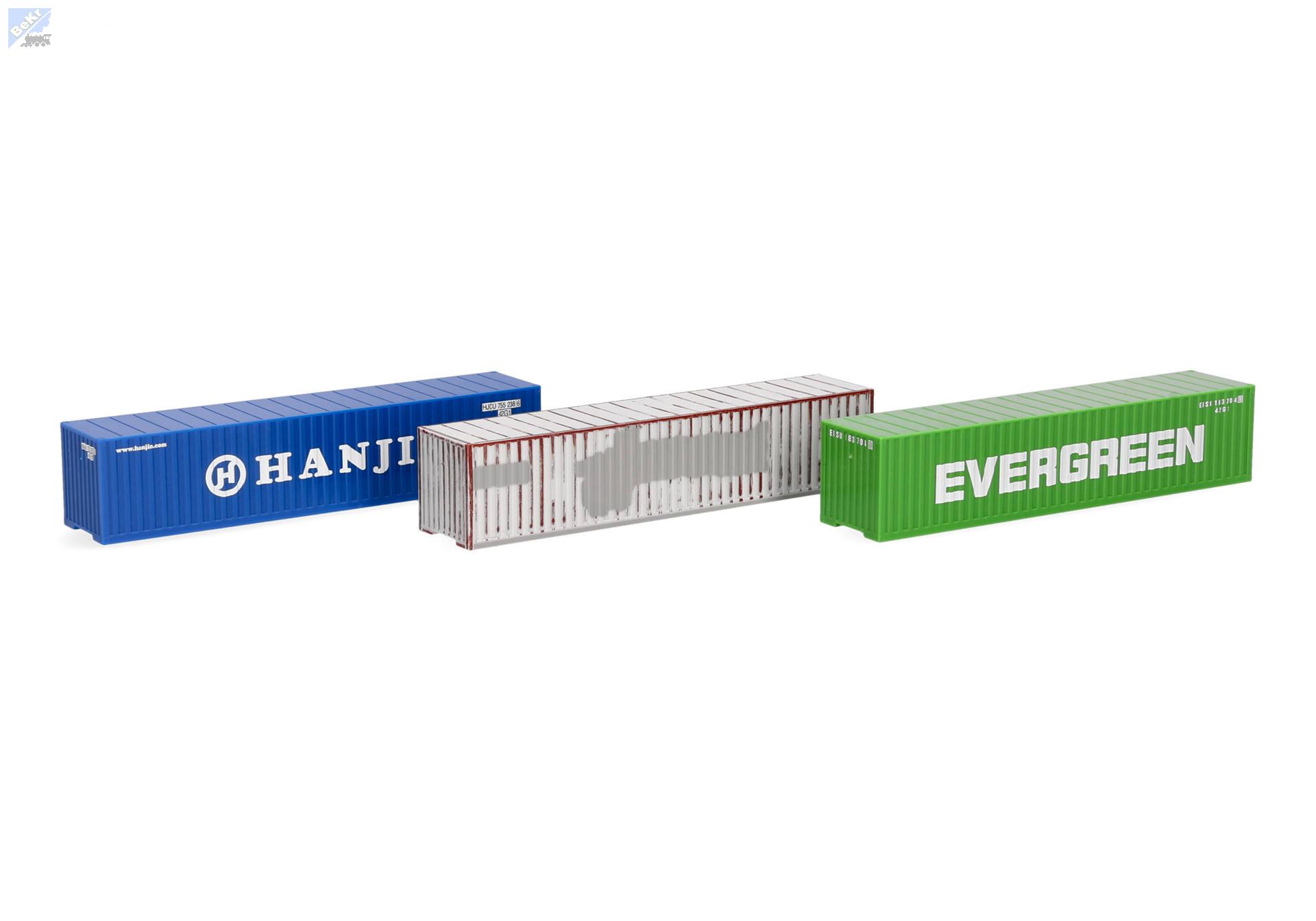 Herpa 066730-002 Set tří kontejnerů - Evergreen/Hanjin/aged“