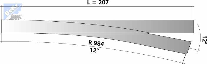 Tillig 83342 EW 3 Výhybka rovná levá 12°, R 984 mm, délka 207 mm