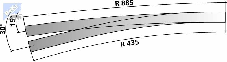 Tillig 82411 Stavebnice obloukové výhybky pravá R885 mm/15°, R435 mm/30°