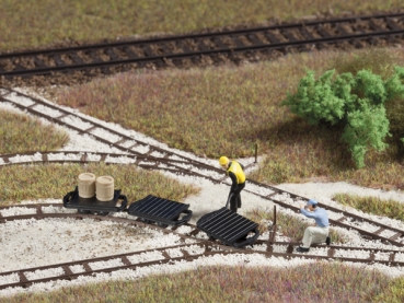Auhagen 41703 Set 3ks plošinových vozů délka přes nárazníky 19 mm atrapa staveb