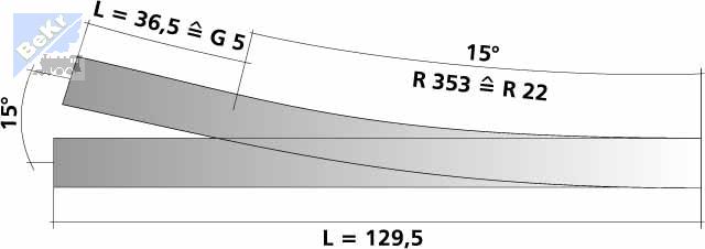 Tillig 83821 BW: Výhybka levá rovná 15° na dřevěných pražcích s podložím, ruční přestavník