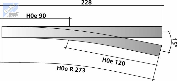 Tillig 85181 AZ Splitková výhybka H0-H0e na dřevěných pražcích pravá, 15°, R 273 mm, délka 228