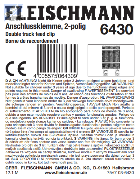 Fleischmann 6430 Napájecí spojka kolejí