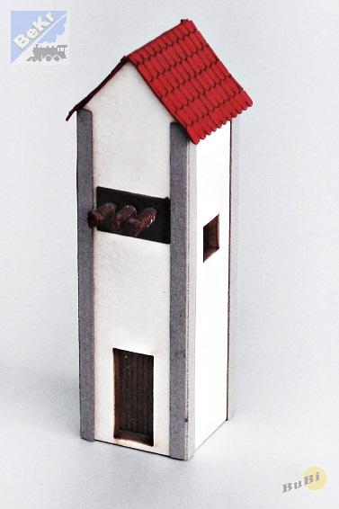 BuBi-model H070016 Trafostanice vysoká, š: 25 x d: 25 x v: 85 mm, barvená stavebnice Laser-Cut