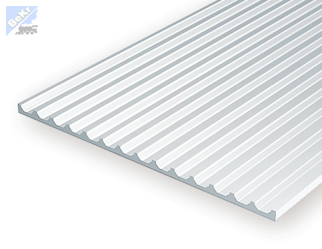 Evergreen 4542 Deska 150 x 300 x 1.0mm, spáry kryté lištami (též plech s prolisy), rozteč 2mm, šířka žebra 0,68mm, polystyrén-PS