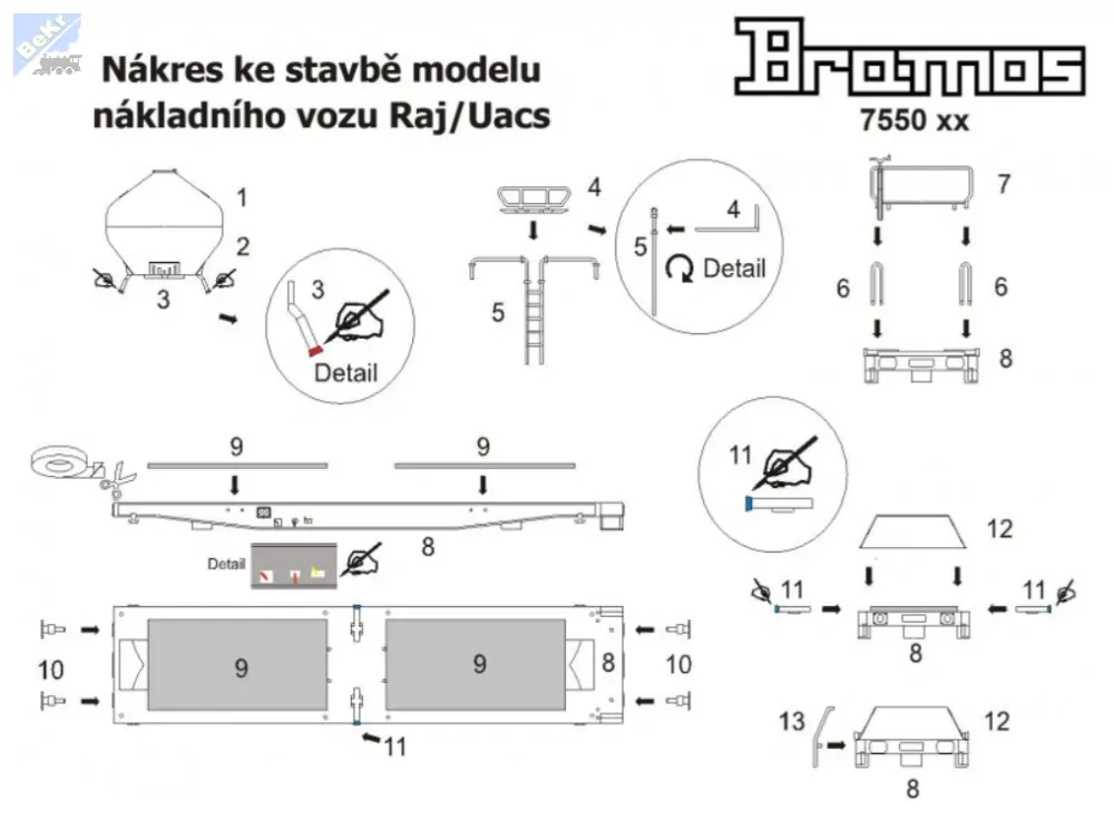 Bramos 7550 12 Stavebnice 4-osého nádobového vozu Uacs/Raj, žlutohnědá, Y25, bez obtisku