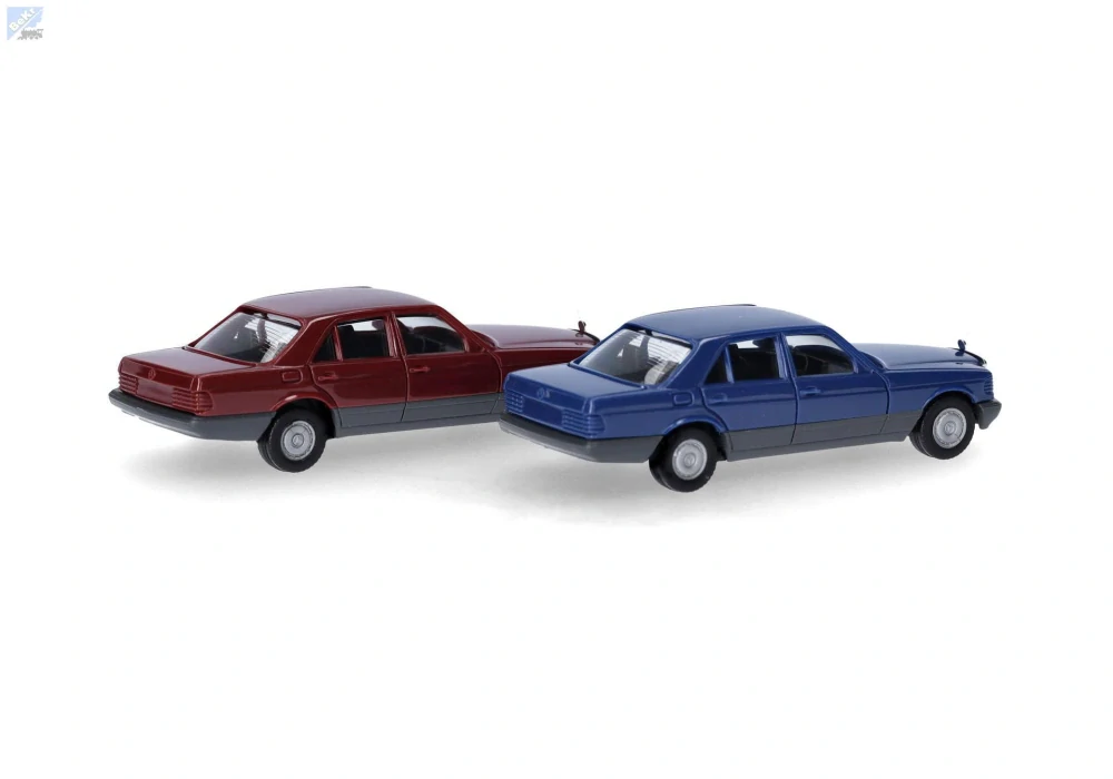 Herpa 013727-004 Herpa MiniKit: Mercedes-Benz třídy S (W126) safírově modrá a vínově červená 1+1ks, stavebnice