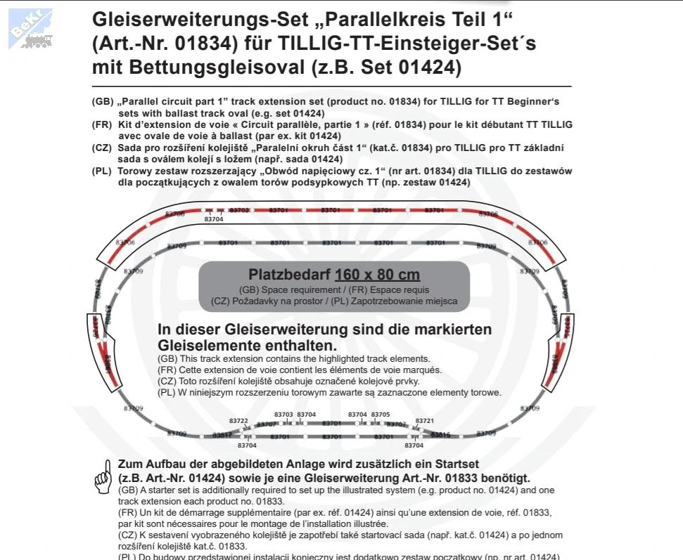 Tillig 01834 Rozšiřující set kolejiva, betonové pražce s podložím