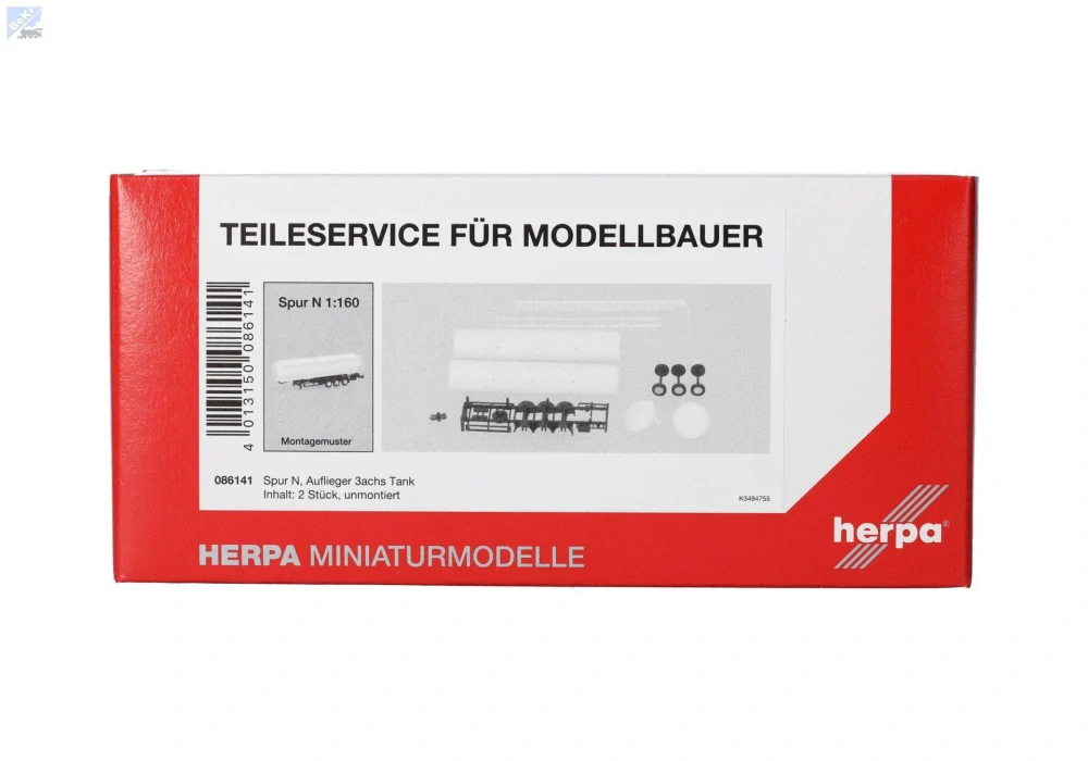 Herpa 086141 Třínápravový cisternový návěs, stavebnice, 2ks/bal.
