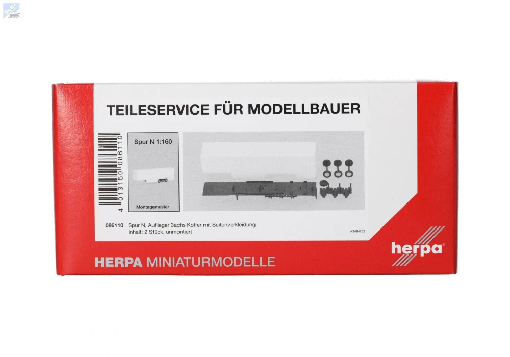 Herpa 086110 Třínápravový uzavřený skříňový přívěs, stavebnice, 2ks/bal.