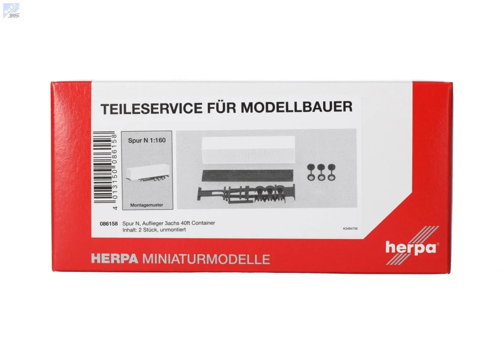 Herpa 086158 Třínápravový návěs s 40stopým kontejnerem, stavebnice, 2ks/bal.