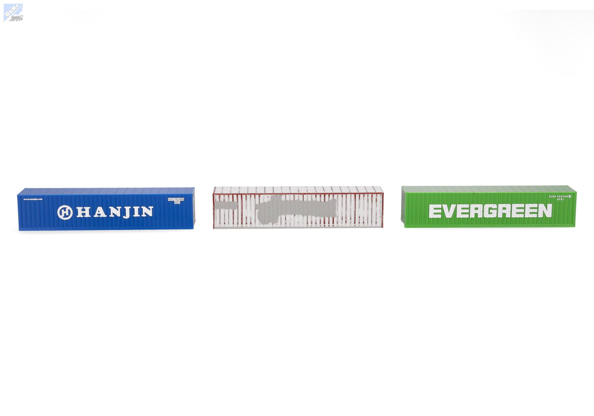 Herpa 066730-002 Set tří kontejnerů - Evergreen/Hanjin/aged“