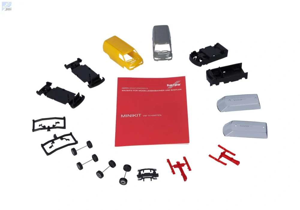 Herpa 012386-004 Herpa MiniKit: Volkswagen (VW) T4 box, šedá/gorse žlutá 1+1ks, stavebnice