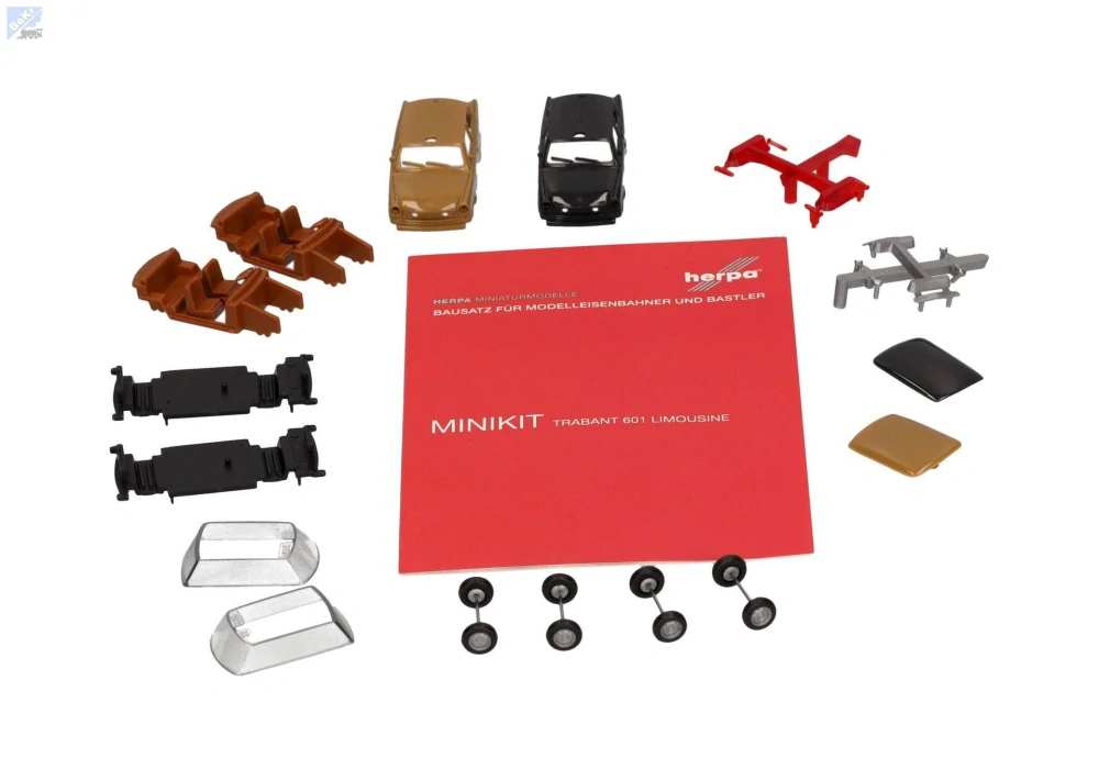 Herpa 013901-002 Herpa MiniKit: Trabant 601 Sedan, sametově okrová/rally černá, stavebnice