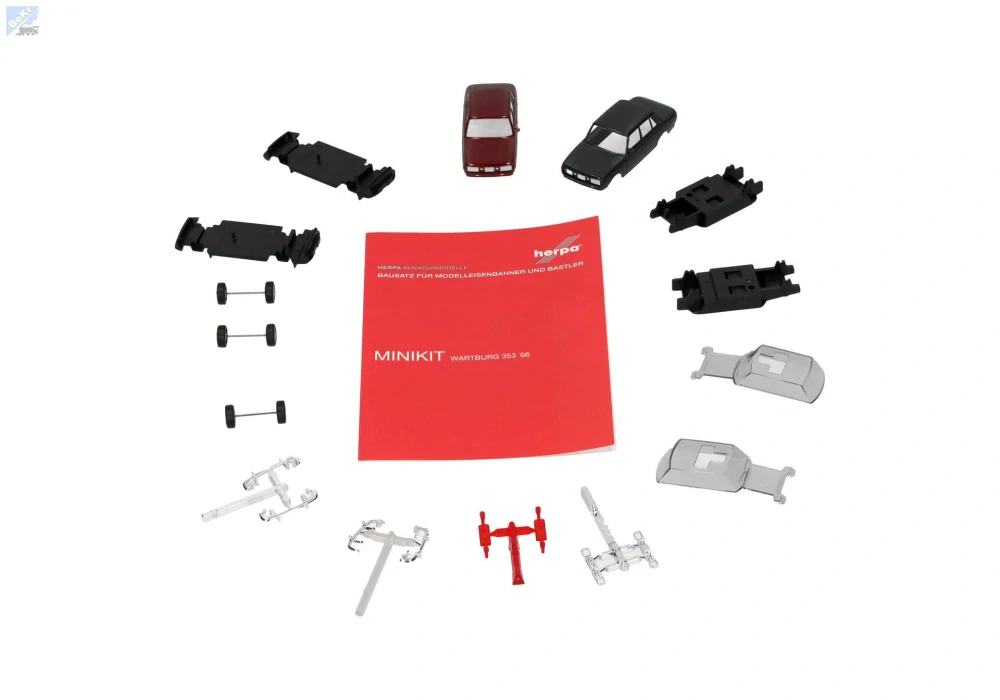 Herpa 013918-002 Herpa MiniKit: Wartburg 353 '66, sada 2 ks, karmínově červená/atlantická zelená, stavebnice
